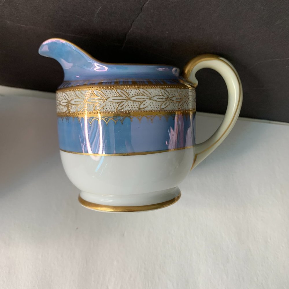 VINTAGE NORITAKE IRIDECENT PURPLE HANDPAINTED CREAMER & SUGAR BOWL MADE IN JAPAN - Picture 5 of 11